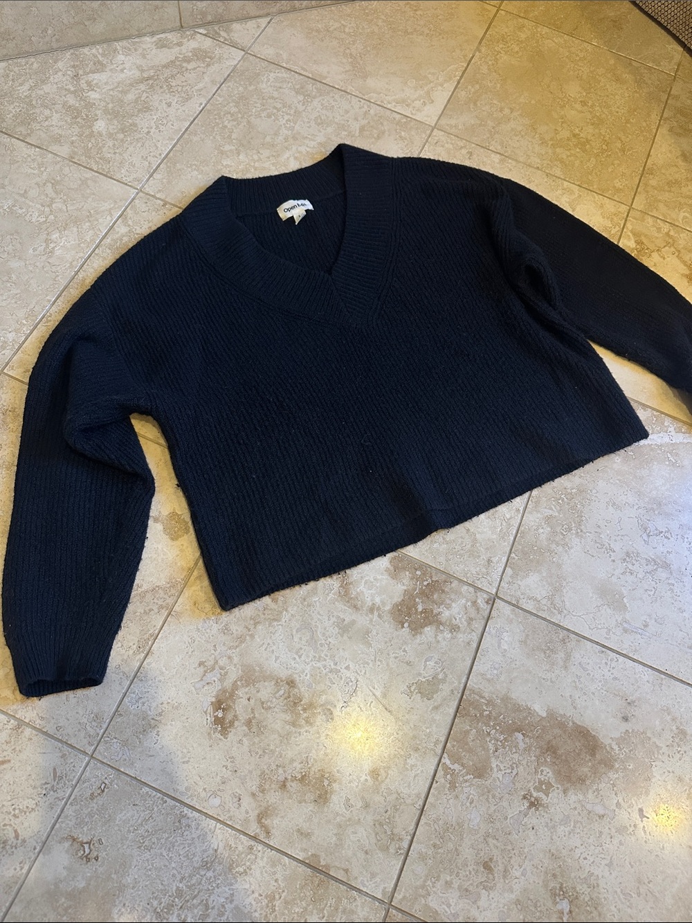 Hip Length V-Neck Sweater in Black